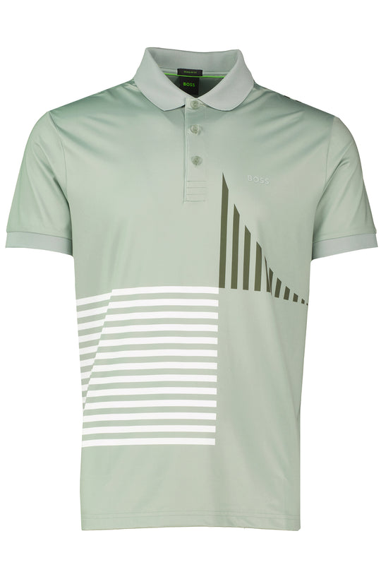 Mens BOSS Green Paddy Striped C1 Open Green Polo Shirt