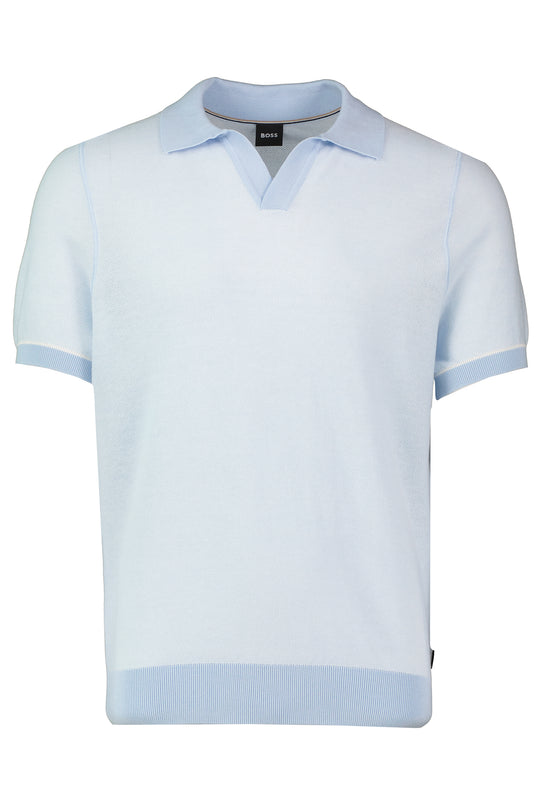 Mens BOSS Black H-Jianluca Light Pastel Blue Open Collar Knitted Polo Shirt