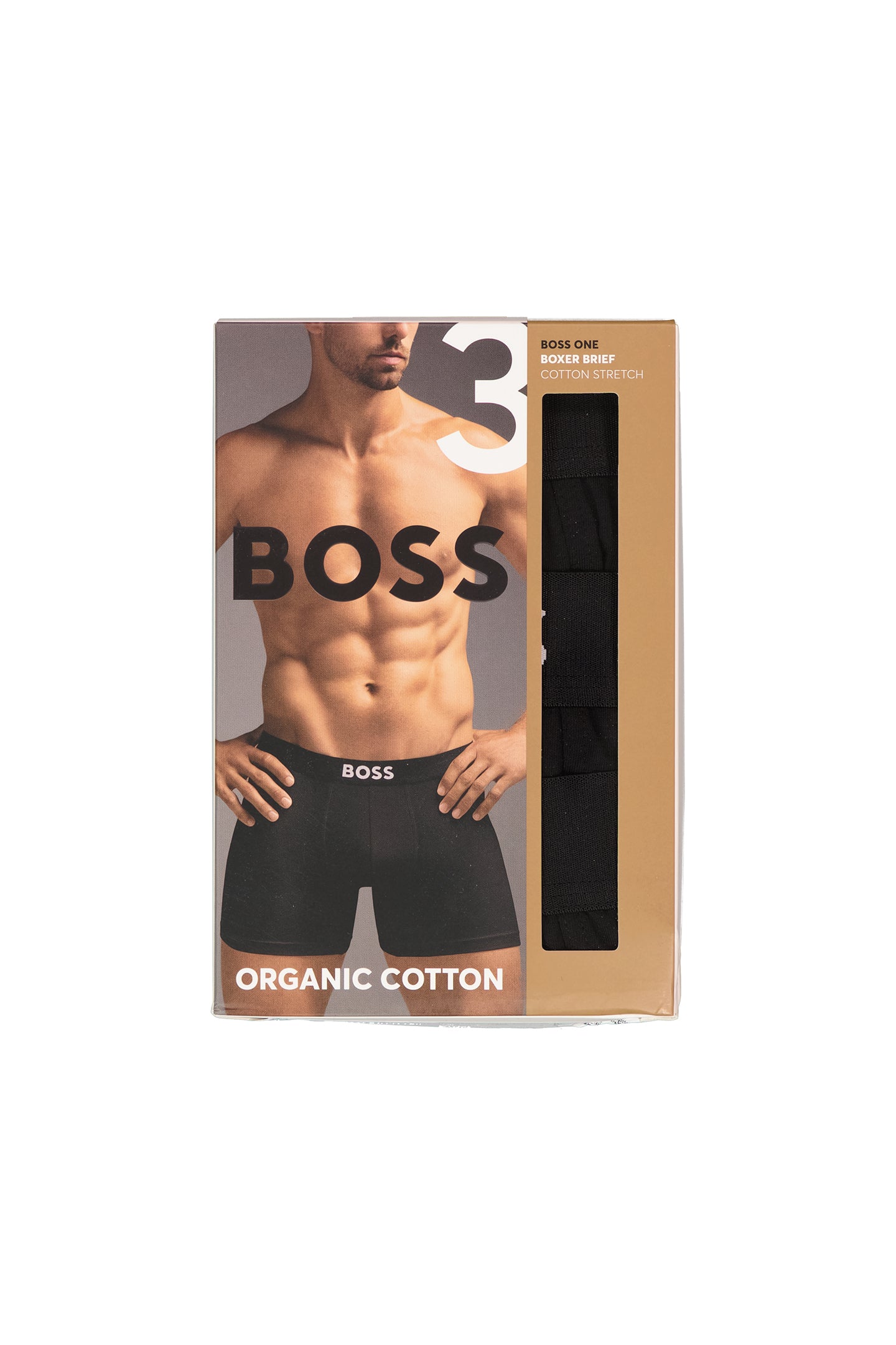 Mens BOSS Black BoxerBr 3P BOSS ONE in Black — view 3