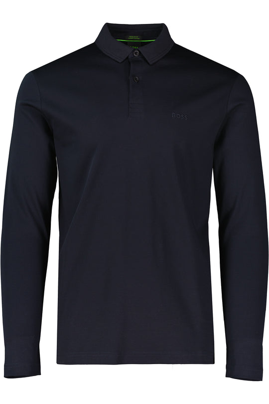 Mens BOSS Green Pirol Dark Blue Long Sleeve Polo Shirt