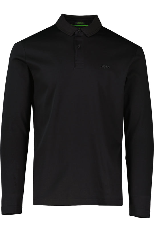 Mens BOSS Green Pirol Black Long Sleeve Polo Shirt