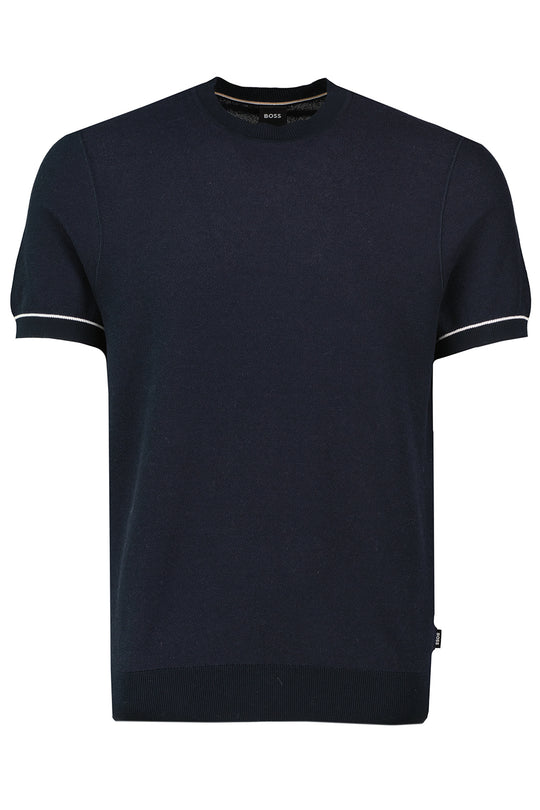 Mens BOSS Black H-Jianfranco Dark Blue Knitted T Shirt