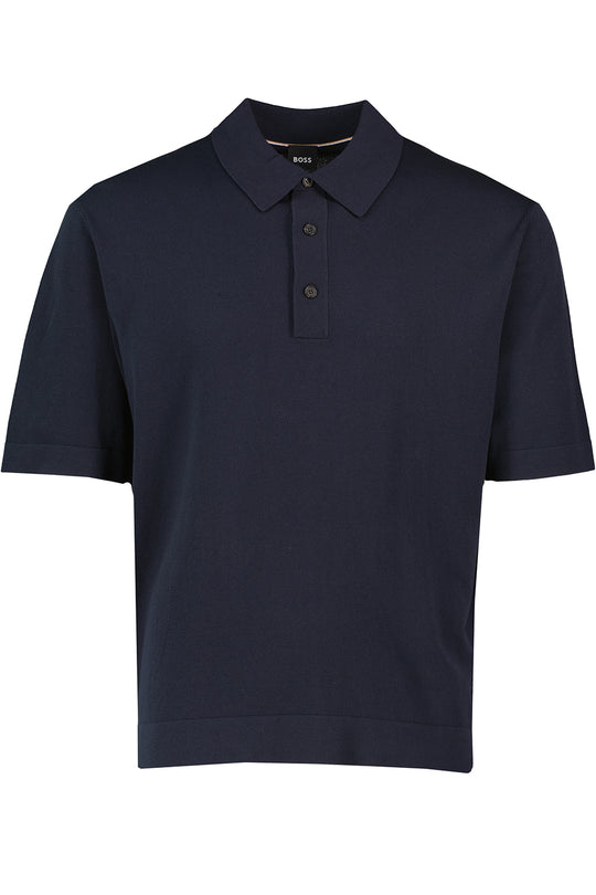 Mens BOSS Black C-Jervasoni Dark Blue Relaxed Fit Knitted Polo Shirt