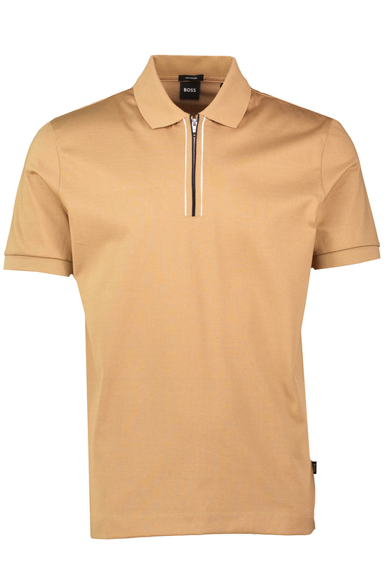 Mens BOSS Black H-Paras 65 Beige Zip Up Polo Shirt