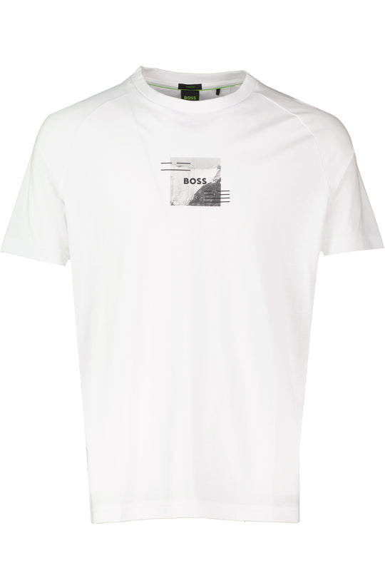 Mens BOSS Green Tee Stripe Zone White T Shirt