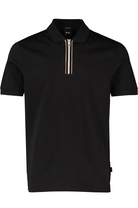 Mens BOSS Black H-Paras Black 1/4 Zip Mercerised Polo Shirt