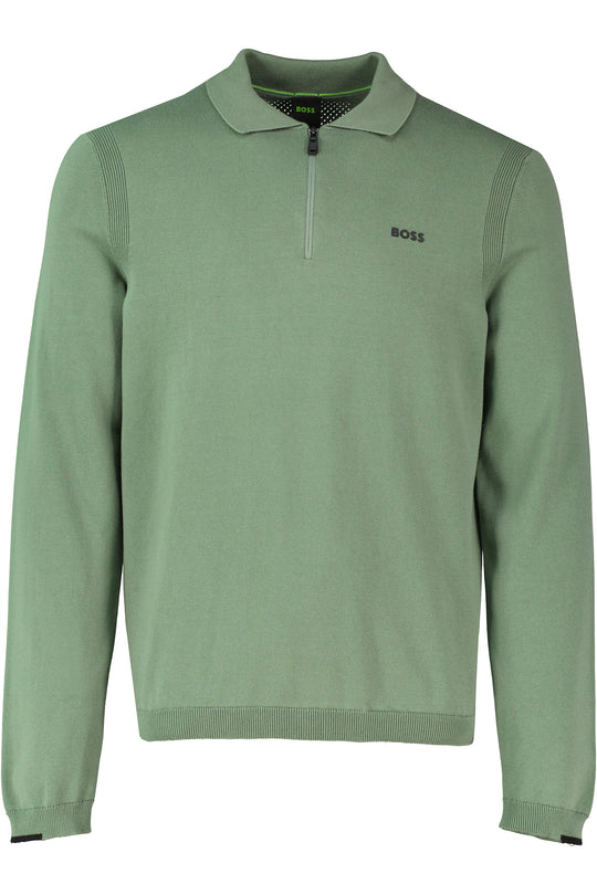 Mens BOSS Green KN_Ever-X PL Open Green 1/4 Zip Knitted Polo Shirt
