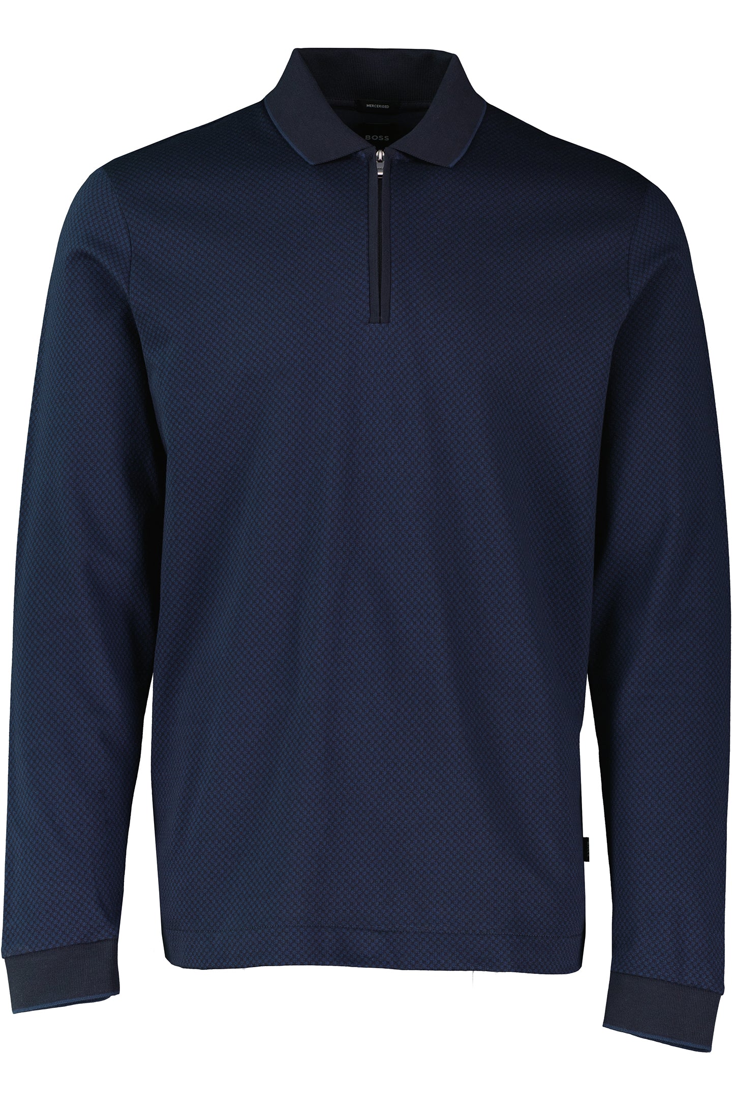 Mens BOSS Black H-Pedduzi 06 Dark Blue Long Sleeve 1/4 Zip Polo Shirt