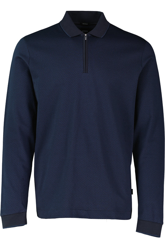 Mens BOSS Black H-Pedduzi 06 Dark Blue Long Sleeve 1/4 Zip Polo Shirt