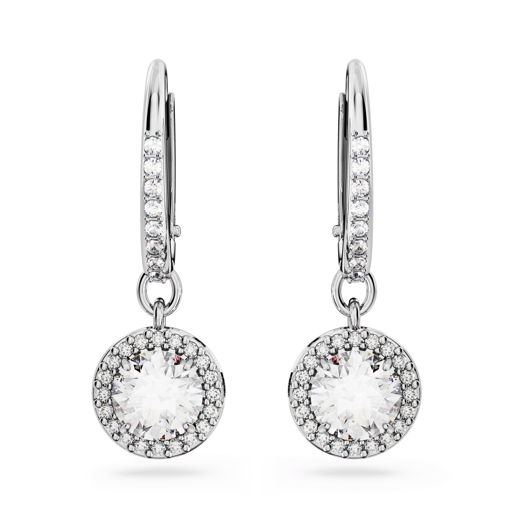 Swarovski Una Angelic Round Cut Pavé Drop Earrings Rhodium Plated — view 2