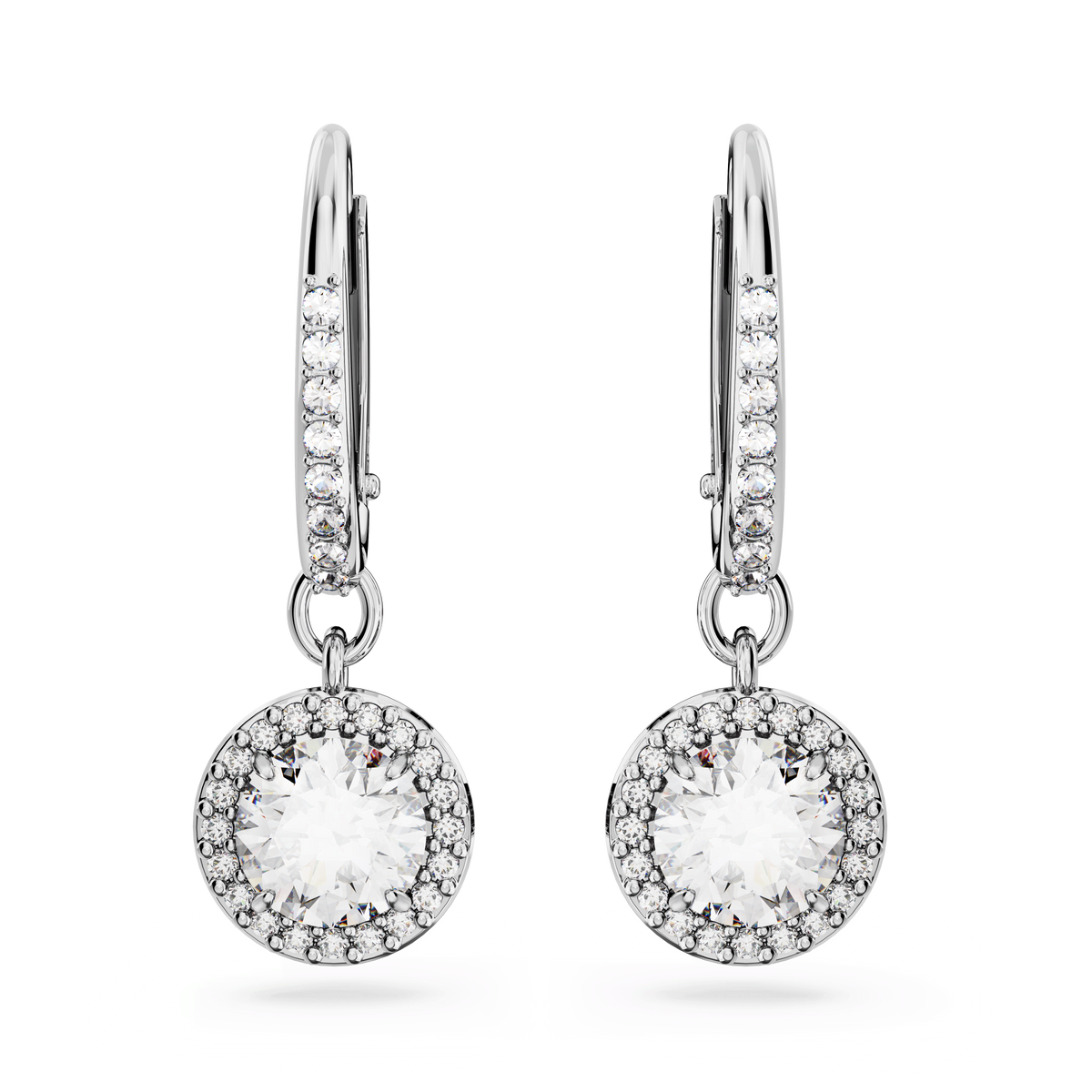 Swarovski Una Angelic Round Cut Pavé Drop Earrings Rhodium Plated — view 2