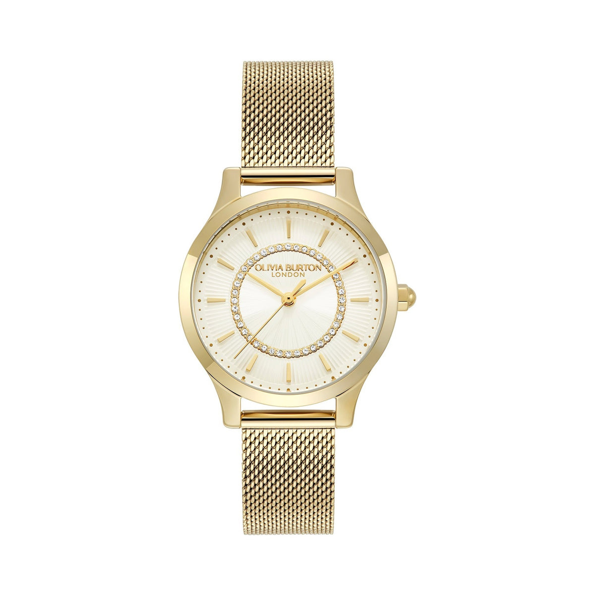 Olivia Burton Ladies Signature Ivory Sunburst Dial Mesh Bracelet Watch Gold Plated by Olivia Burton