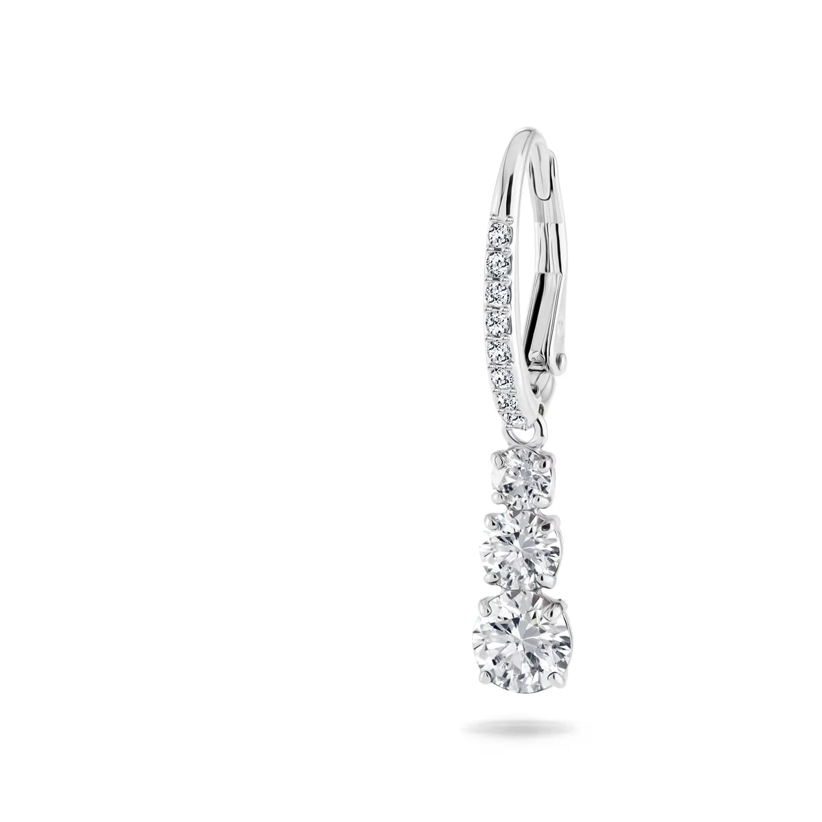 Swarovski Stilla Attract Trilogy Round Cut Zirconia Drop Earrings Rhodium Plated — view 3