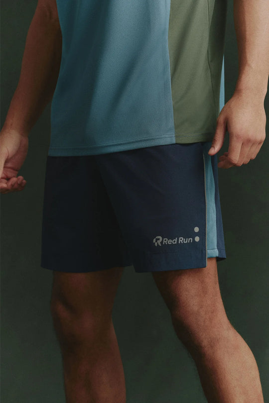 Mens Red Run Midnight Moss Navy Panelled Sports Short