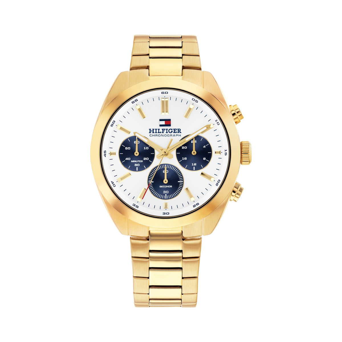 Tommy Hilfiger Men's Gold Plated Hudson, White Chronograph Dial, Bracelet Watch 1710723