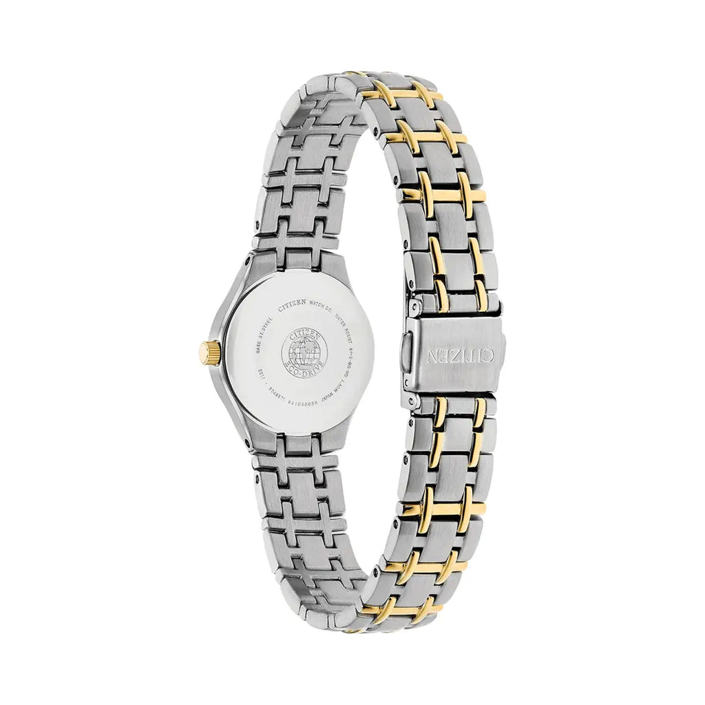 The Citizen Ladies Eco-Drive Silhouette watch, silver and gold stainless steel bracelet, from Citizen, at OD’s Jewellers in St Helens.
