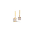 Coeur De Lion earrings: Gold plated bar and cube with a semi-transparent grey and nude crystal stone.
