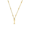Gold plated "I" initial pendant necklace, showcasing personalized jewelry and designer craftsmanship from ChloBo.