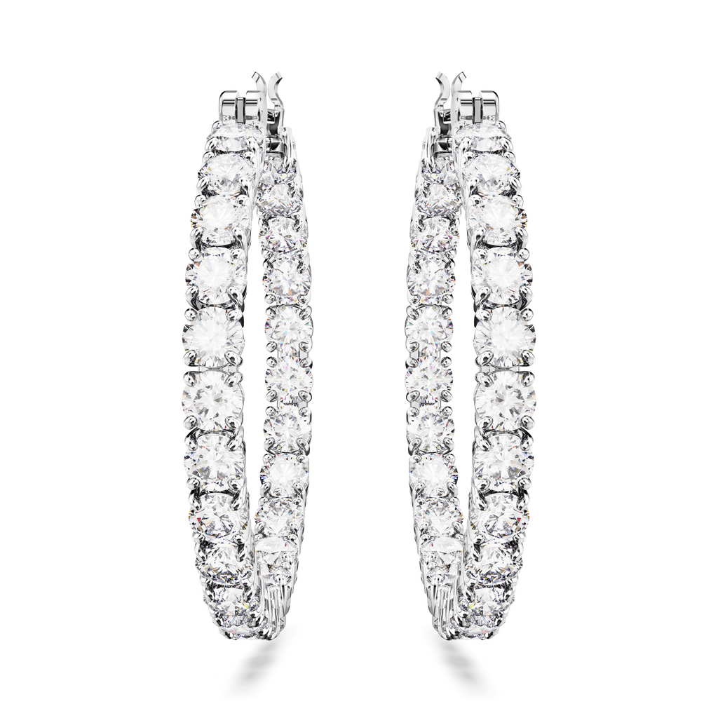 Swarovski Matrix Round Cut Crystal Hoop Earrings Rhodium Plated — view 2