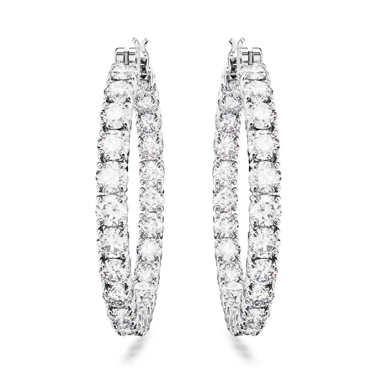 Swarovski Matrix Round Cut Crystal Hoop Earrings Rhodium Plated — view 2