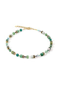 GeoCube necklace featuring green aventurine & gold-plated elements, showcasing elegant jewelry design.