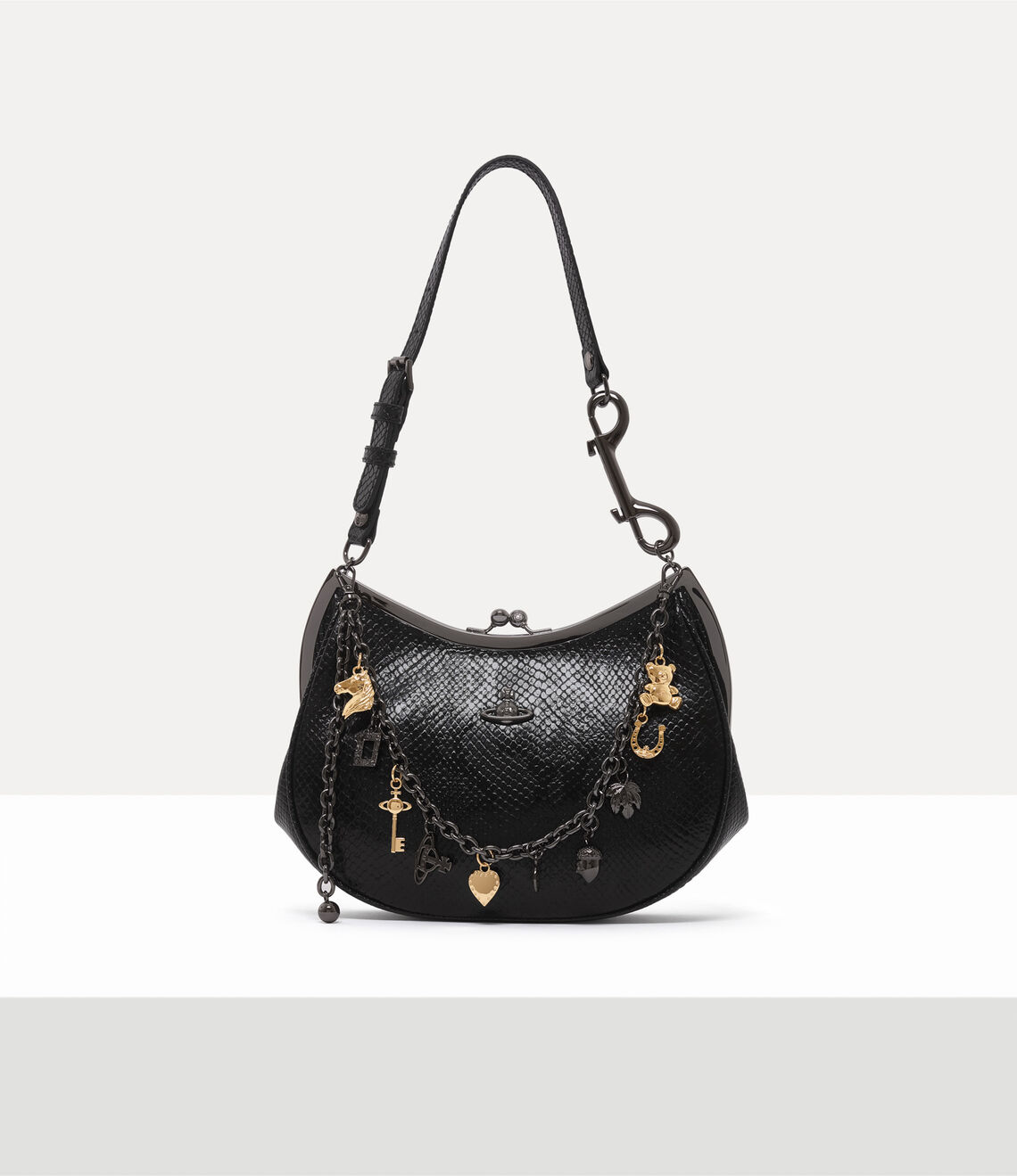 Women's Vivienne Westwood Black Python Effect Charm Frame Purse