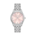 BOSS ladies stainless steel watch, featuring a pink dial and bracelet, showing the full timepiece.