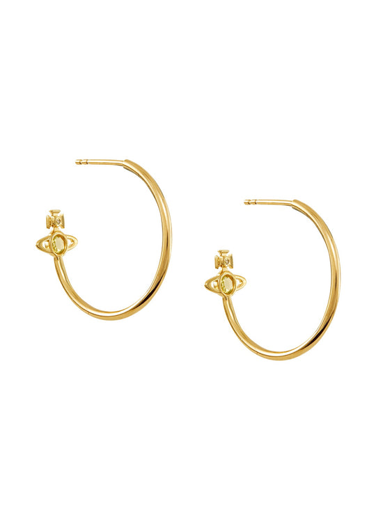 Vivienne Westwood Yellow Cubic Zirconia Heather Hoop Earrings 925 Sterling Silver Gold Plated