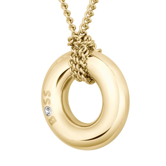 BOSS Live Rounded Circle Pendant in Gold Plated Stainless Steel by BOSS