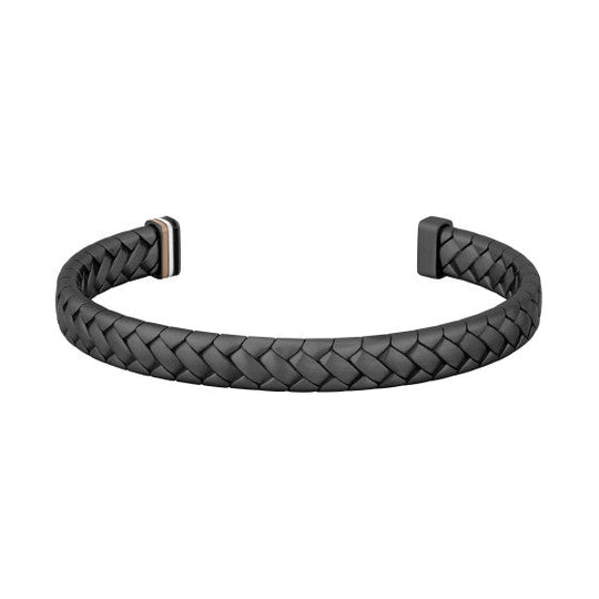 BOSS Mens Tailored Plaited Bangle in Black IP Stainless Steel *