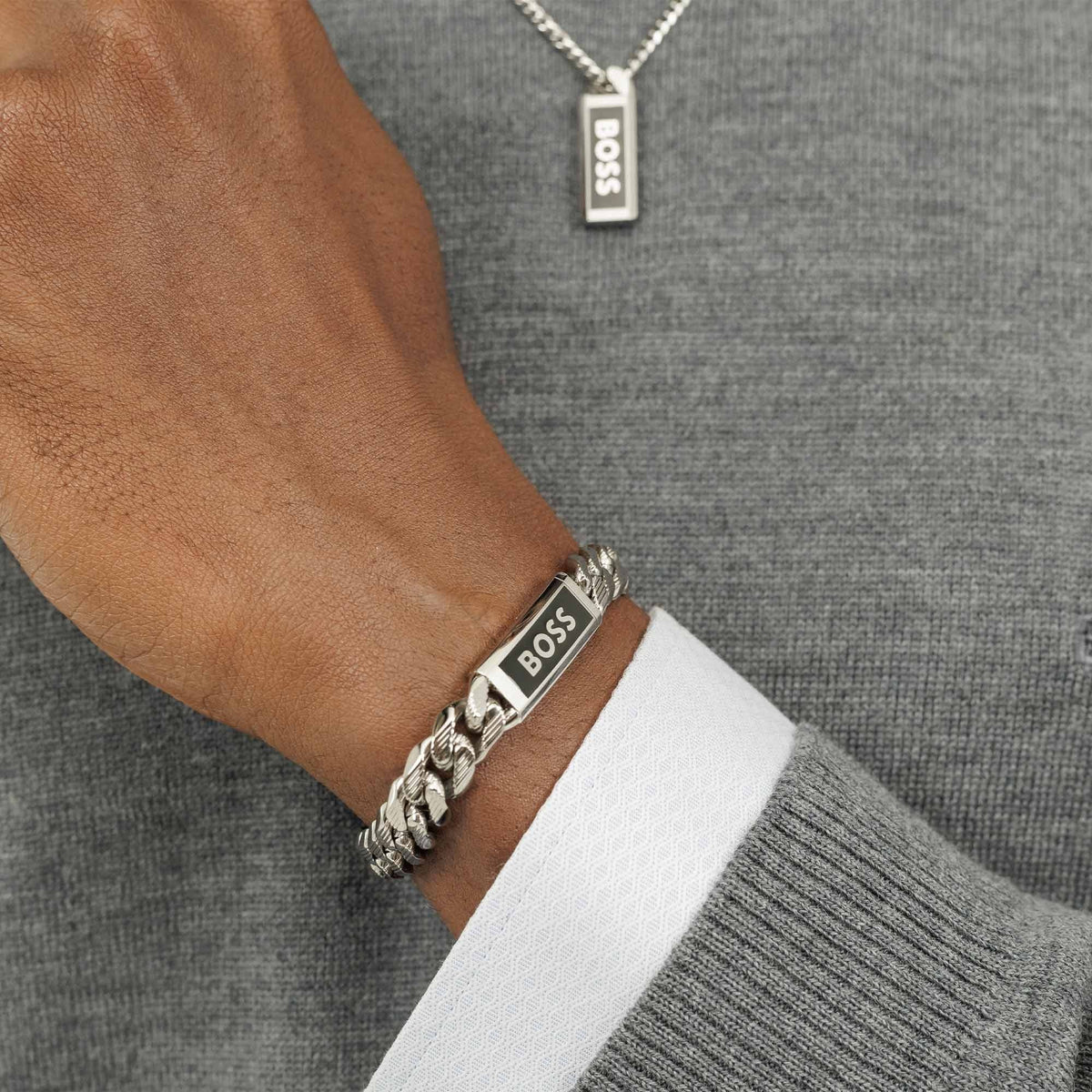 BOSS Mens Kassy Emblem ID Bracelet Stainless Steel by BOSS