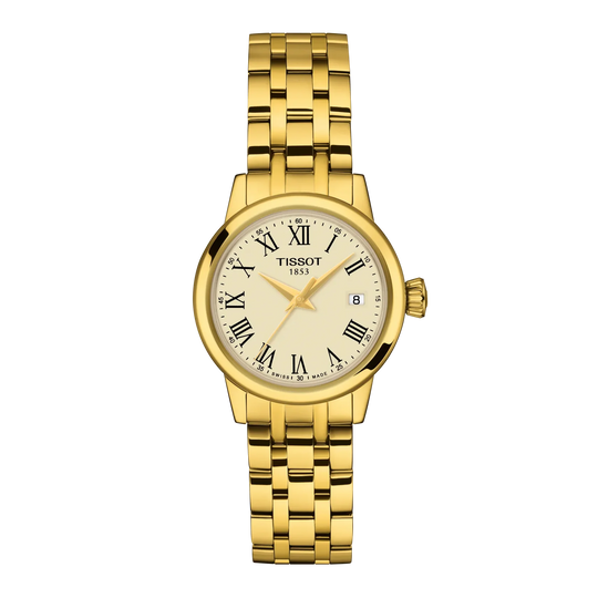 Tissot Ladies Gold Plated Classic Dream Ivory Roman Numeral Dial Bracelet Watch T1292103326300