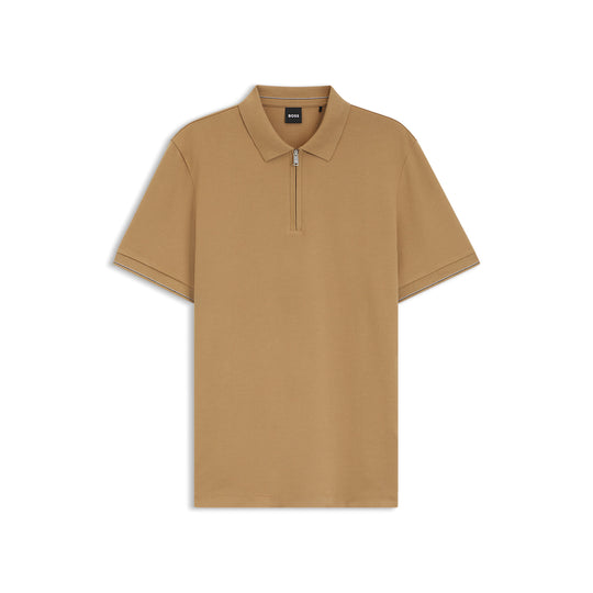 BOSS Black C-Pei 90 Medium Beige Zip Polo Shirt