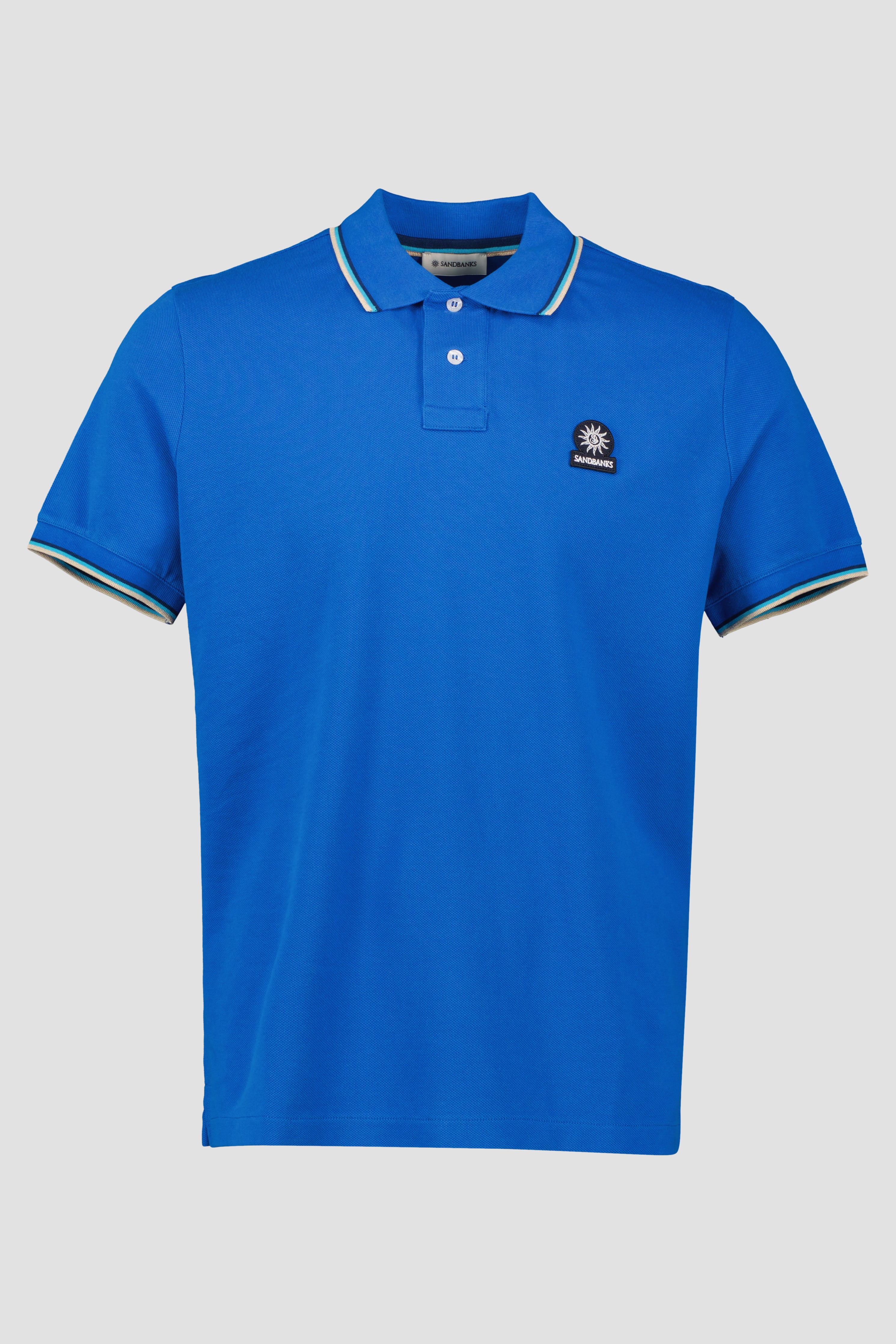 Men's Sandbanks Nautical Blue Badge Logo Tipped Sleeve Polo Shirt