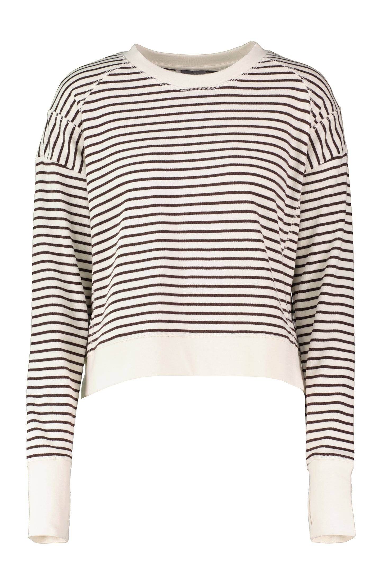 Women's Sweaty Betty After Class Crop Sweatshirt - Lily White & SableBrown Stripe