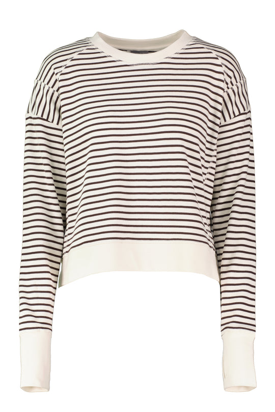 Women's Sweaty Betty After Class Crop Sweatshirt - Lily White & SableBrown Stripe