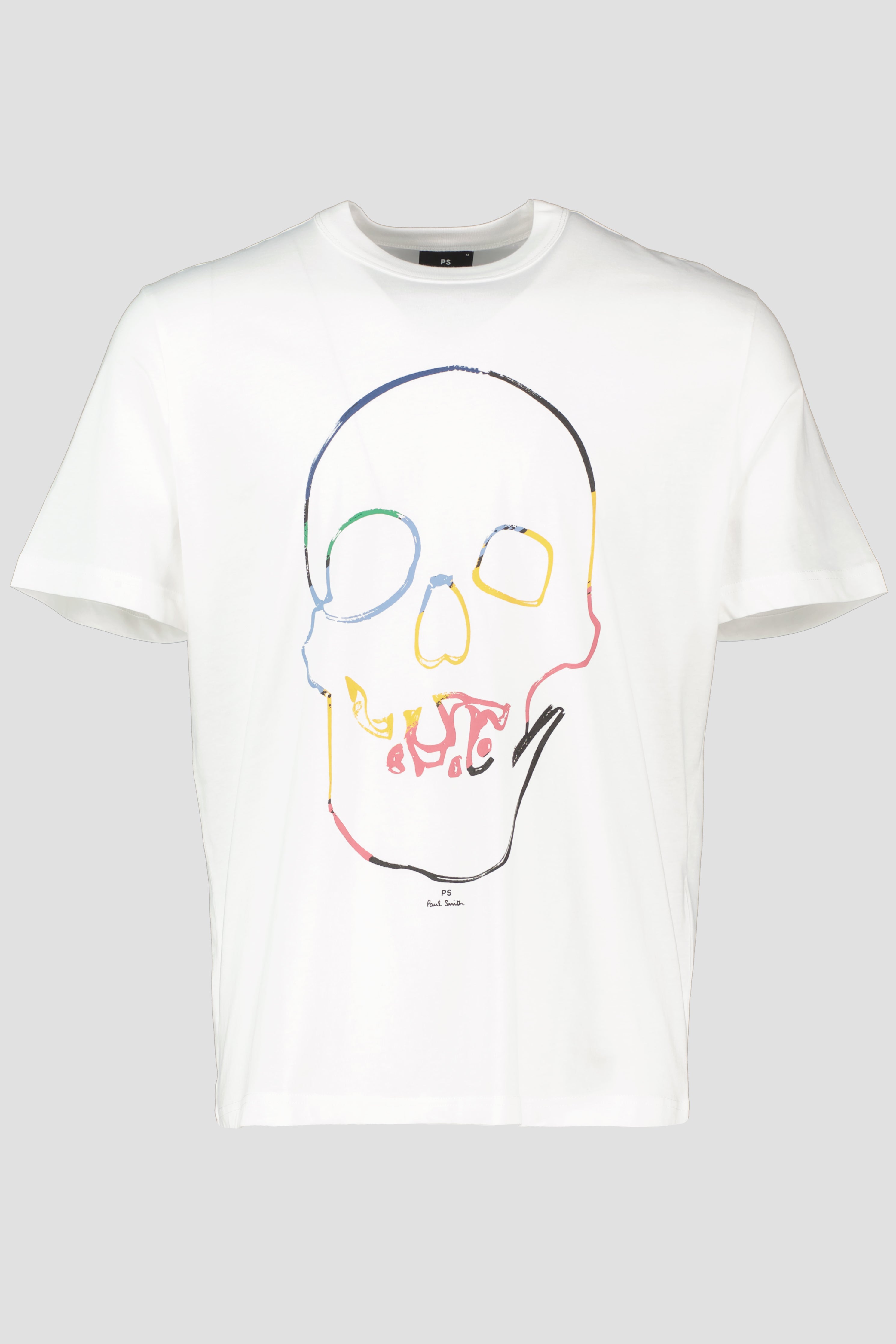 Men's Paul Smith White Linear Graphic Skull Print Short Sleeve T Shirt
