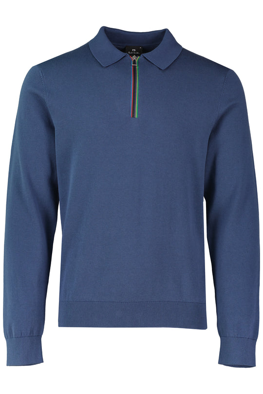 Mens Paul Smith SWEATER LS POLO Indigo Knitwear