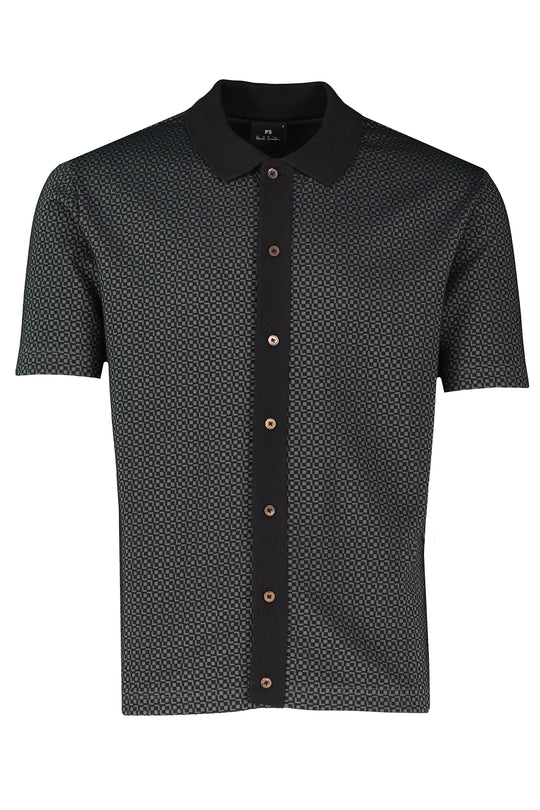 Mens Paul Smith Black Full Button Polo Shirt