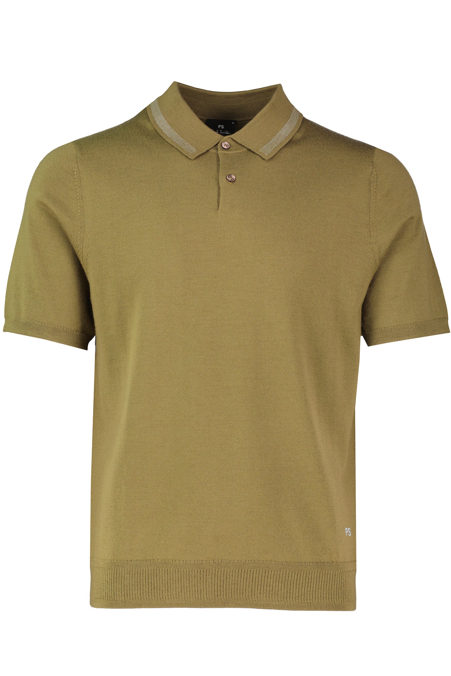 Mens Paul Smith Khaki Knitted Merino Wool Polo Shirt - image 2