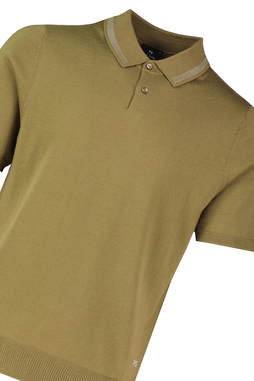 Mens Paul Smith Khaki Knitted Merino Wool Polo Shirt - image 4