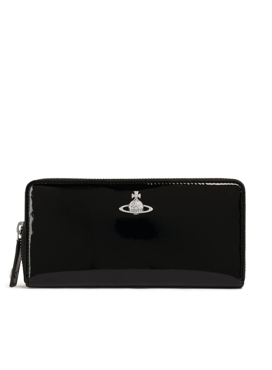 Women's Vivienne Westwood Zip Long Wallet in Black/Diamante Orb