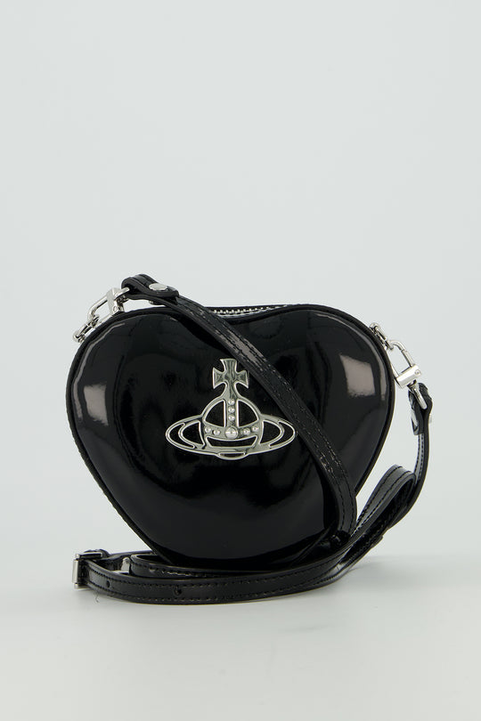 Women's Vivienne Westwood Black Shiny Mini Heart Crossbody Bag