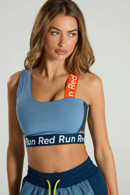 Women's Red Run Activewear Colour Block Sports Bra in Blue