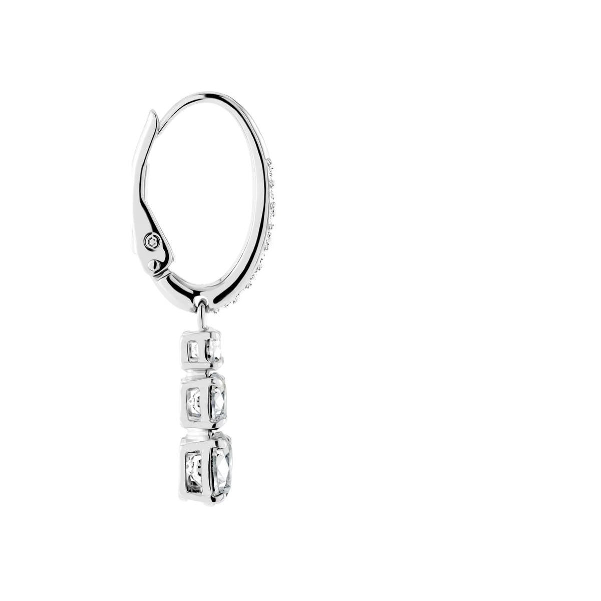 Swarovski Stilla Attract Trilogy Round Cut Zirconia Drop Earrings Rhodium Plated — view 4