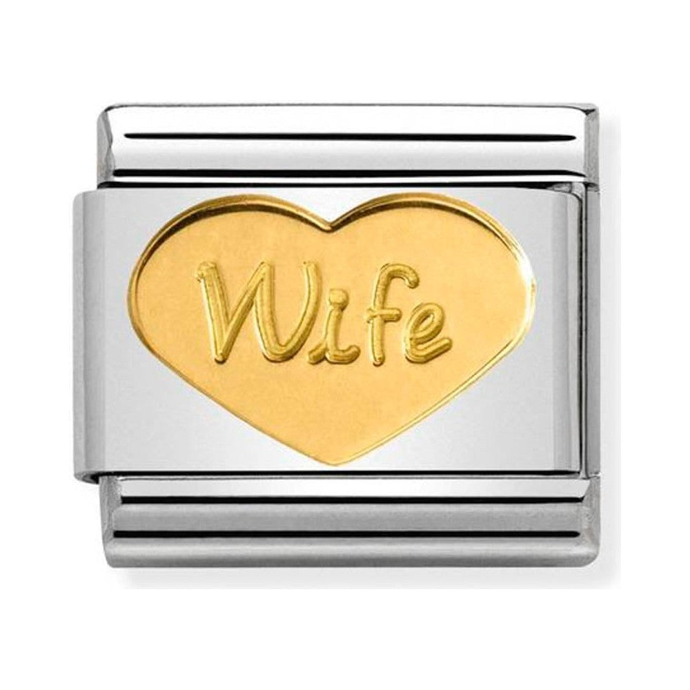 Silver and gold "Wife" bracelet charm.