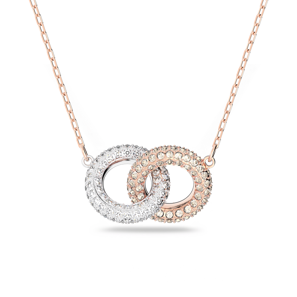 Swarovski Stone Interlocking Crystal Necklace Rose Gold Plated