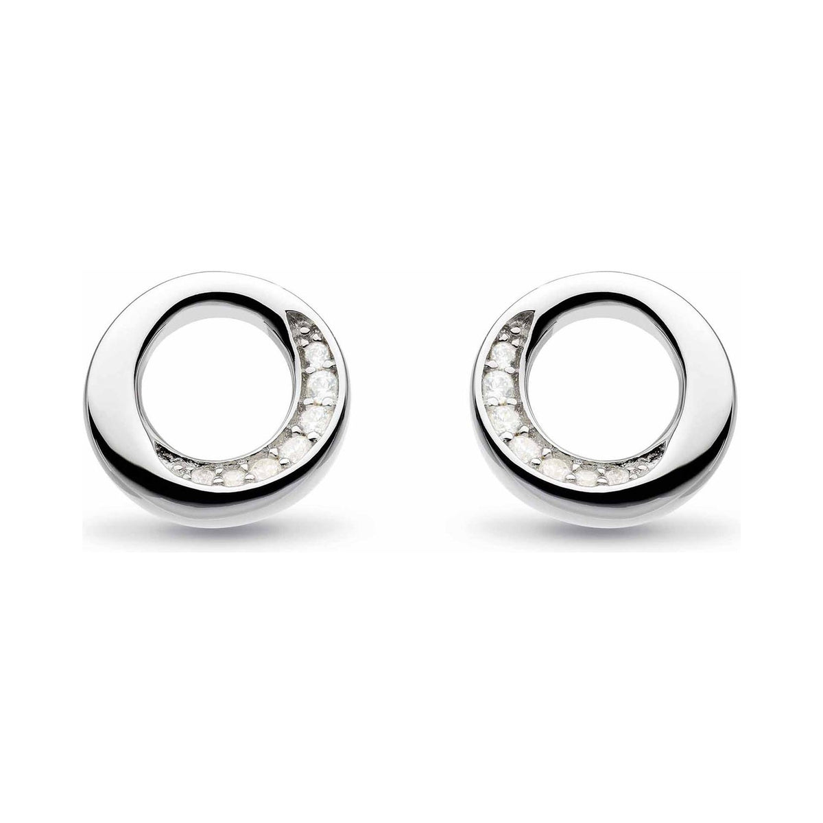 Silver stud earrings with pavé-set CZ stones, showing the Bevel Cirque design detail, Kit Heath jewelry.
