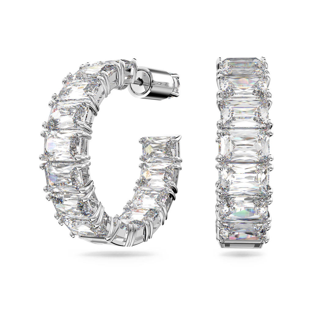 Swarovski Millenia Octagon Cut Hoop Earrings Rhodium Plated