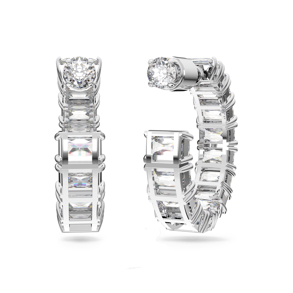 Swarovski Millenia Octagon Cut Hoop Earrings Rhodium Plated — view 4